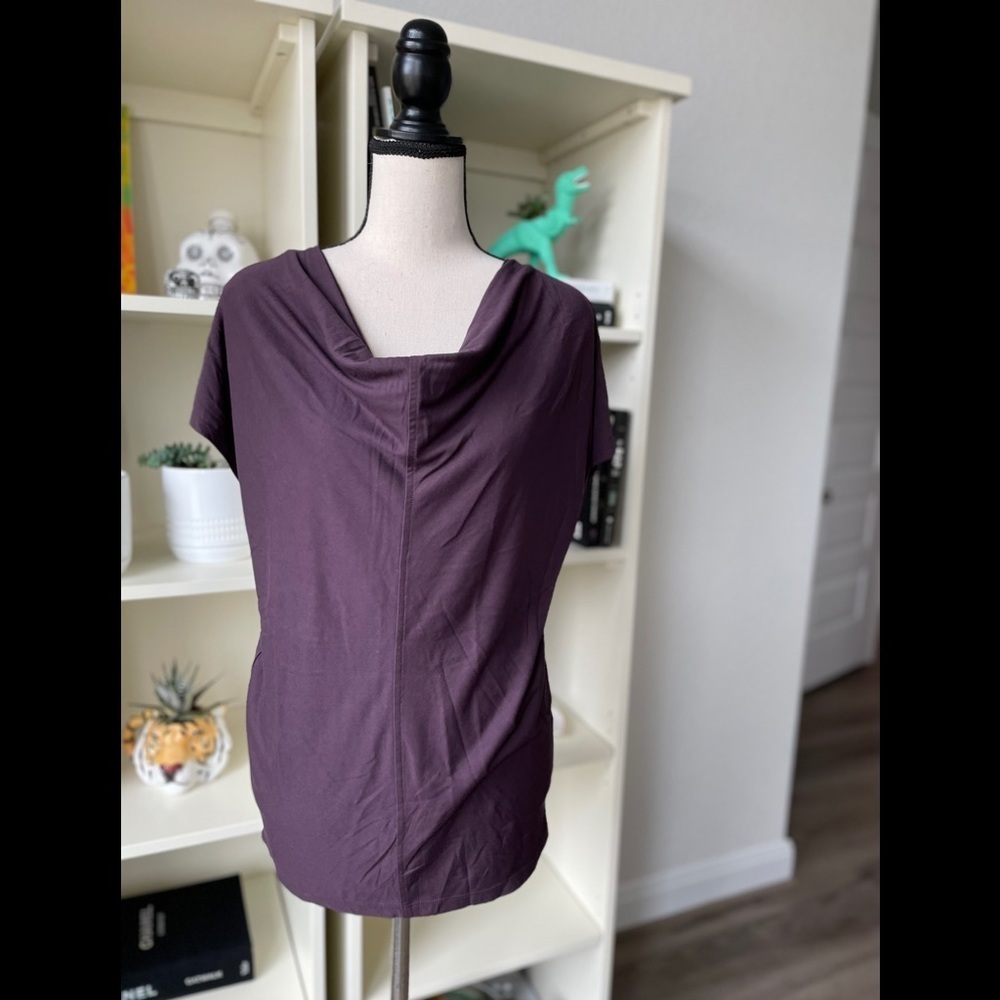 Ann Taylor Plum Cowl Neck Short Sleeve Blouse